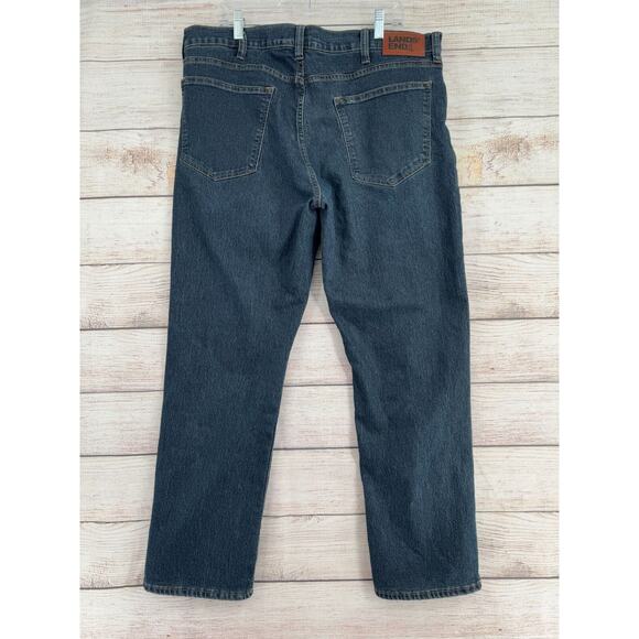 Lands' End Flannel‎ Lined Straight Leg Jeans Men's 38x32 Blue Dark Wash Denim - Picture 2 of 14